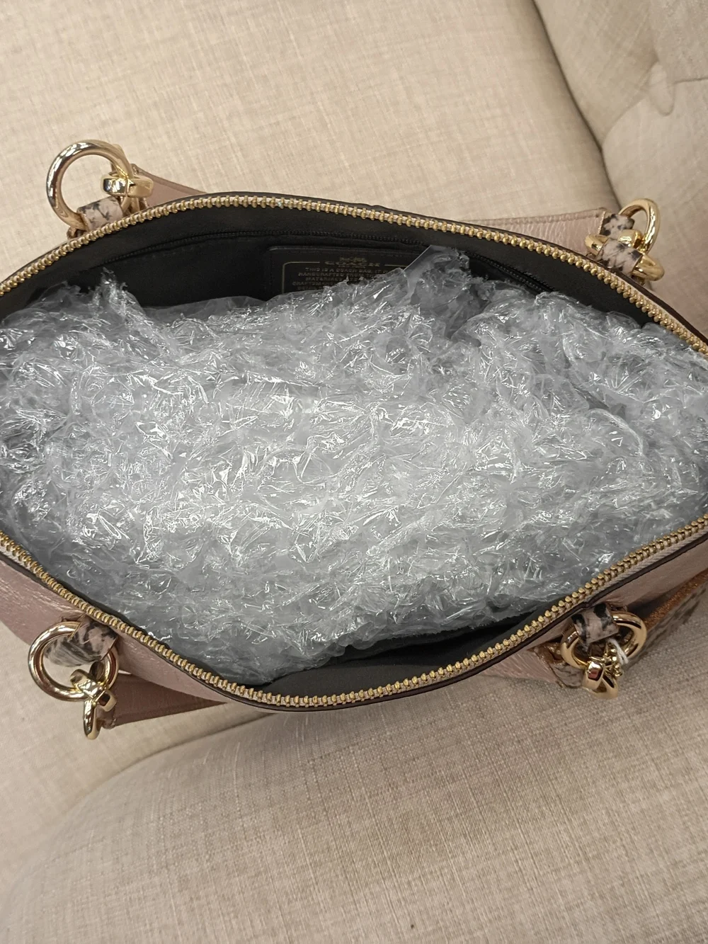 Coach Metallic Pink Leather Tote with Snake-Print Accents